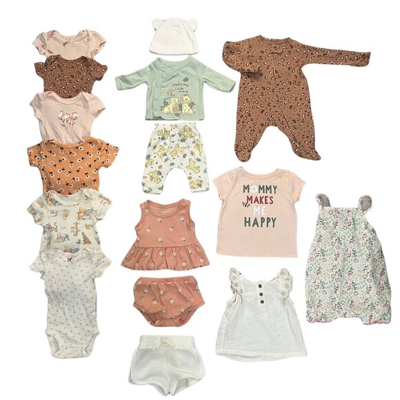 CARTER'S+ Baby Girl 0-3M Neutral Boho Bundle Floral Bodysuits Outfits 14pc Lot - Picture 1 of 15